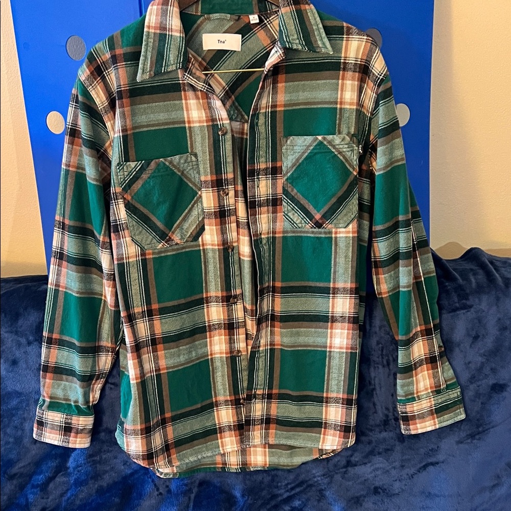 TNA Green and White Plaid Button Down Shirt